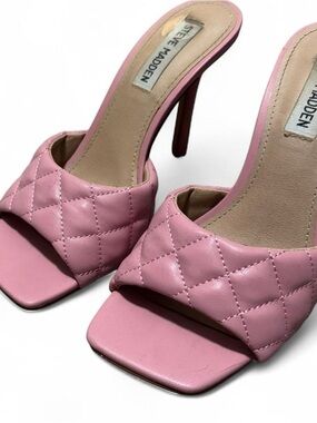 Steve Madden Pink Quilted Open-Square Toe Stiletto Mules